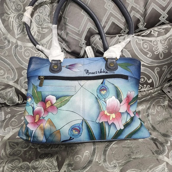 Anuschka Midnight Peacock Purse And WalletHandpainted Genuine Leather